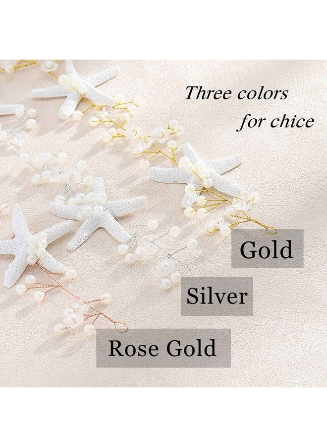 CASDRE إكسسوارات شعر الزفاف على الشاطئ من Starfish Bride مصنوعة من اللؤلؤ على شكل زهرة العروس للنساء والفتيات (ذهبي C) - Image 3