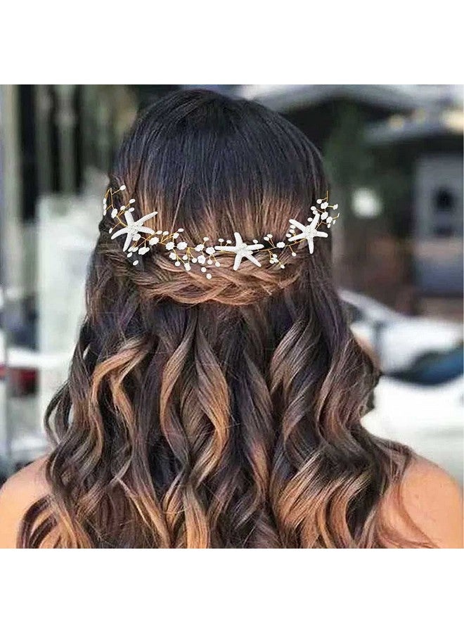 CASDRE إكسسوارات شعر الزفاف على الشاطئ من Starfish Bride مصنوعة من اللؤلؤ على شكل زهرة العروس للنساء والفتيات (ذهبي C) - Image 1
