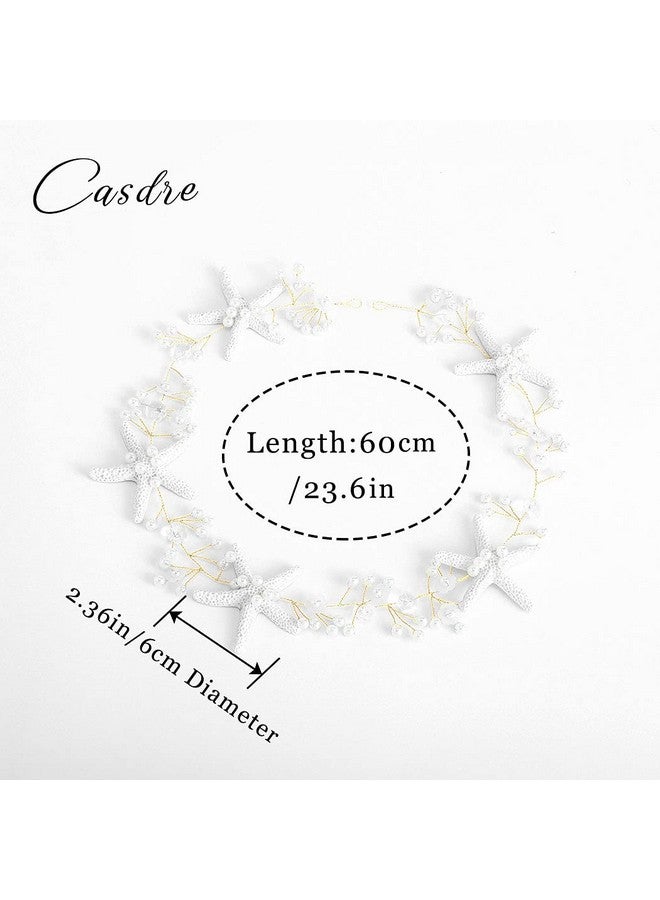 CASDRE إكسسوارات شعر الزفاف على الشاطئ من Starfish Bride مصنوعة من اللؤلؤ على شكل زهرة العروس للنساء والفتيات (ذهبي C) - Image 2