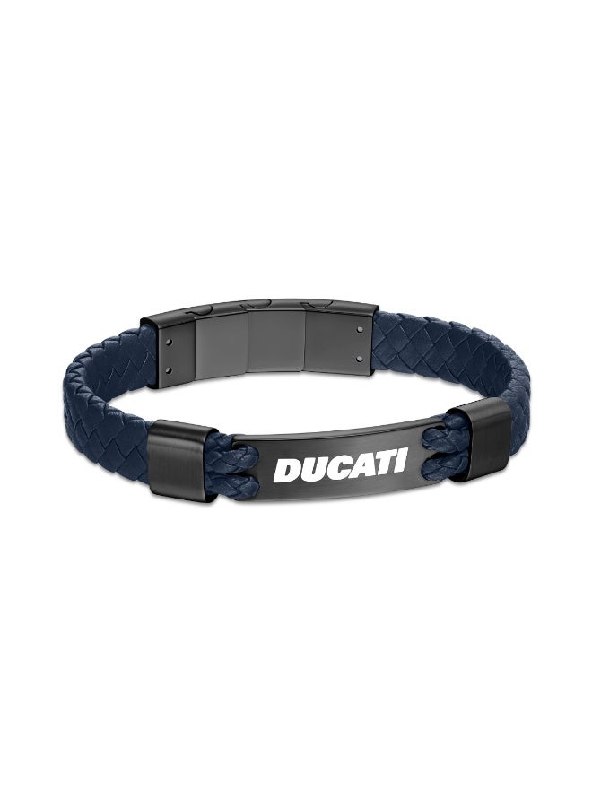 Ducati Expedition Navy Blue Leather Braided Bracelet for Men - Image 2