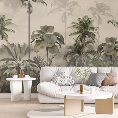 PAPER PLANE DESIGN Exquisite Tropical Plant and Pond Vintage Wall Mural Wallpaper. Full Wall Coverage for Living Room. (Ds-4) (6 X 8 FEET, Vinyl - Self Adhesive) - Image 1