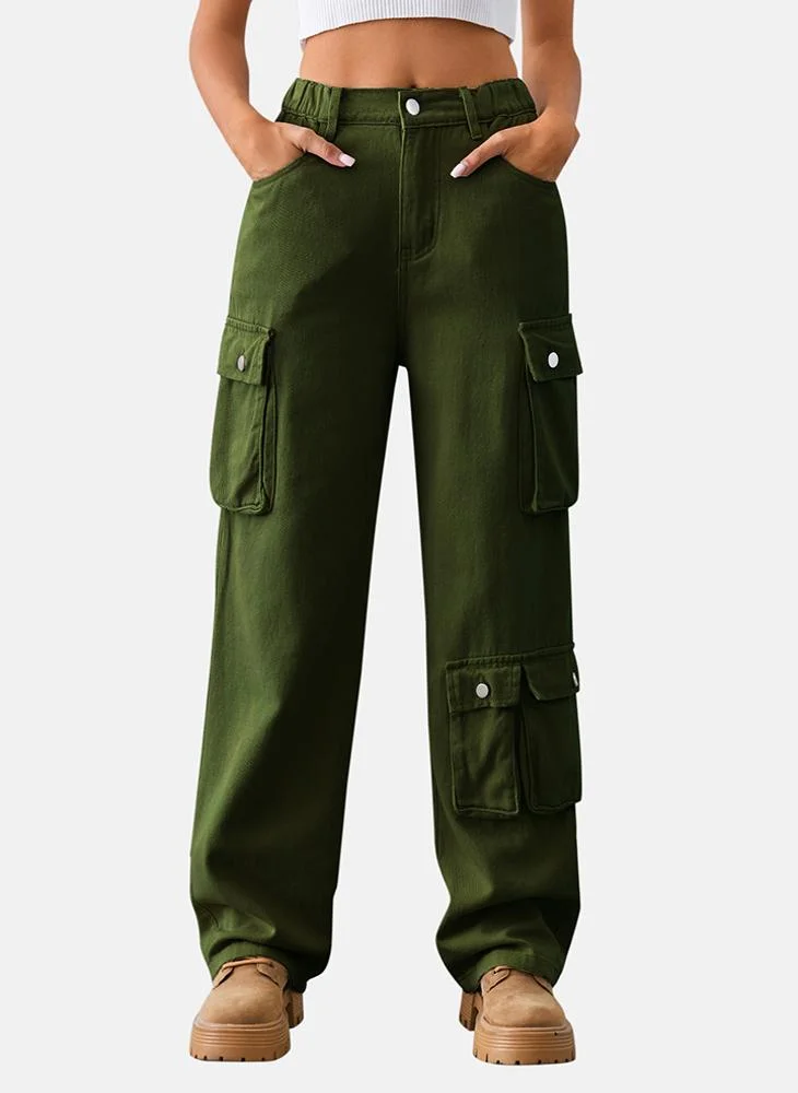 يونيكي Green Regular Fit Mid Rise Plain Cargo Pant