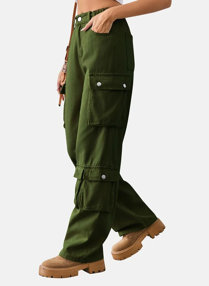 YUNIQEE Green Regular Fit Mid Rise Plain Cargo Pant
