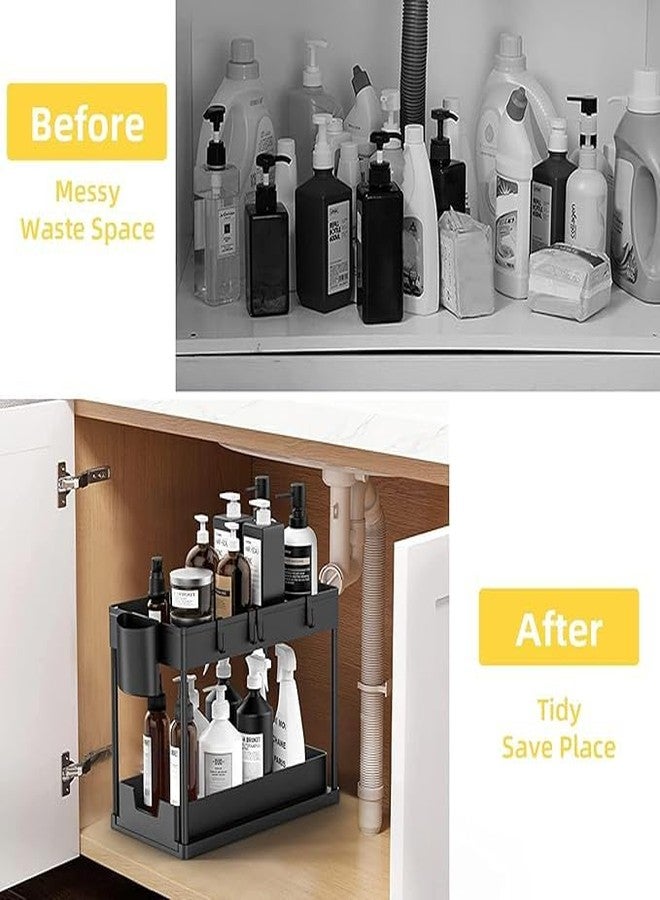 VLSYS 2 Tier Under Sink Storage Organizer for Kitchen & Bathroom | Pull Out Cabinet Organizer for Under Sink, Cupboards & Wardrobes | Rust-Resistant ABS & Metal Frame | Easy Tool-Free Assembly (Pack of 1) - Image 4