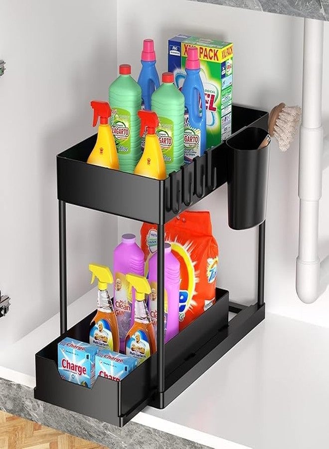 VLSYS 2 Tier Under Sink Storage Organizer for Kitchen & Bathroom | Pull Out Cabinet Organizer for Under Sink, Cupboards & Wardrobes | Rust-Resistant ABS & Metal Frame | Easy Tool-Free Assembly (Pack of 1) - Image 2