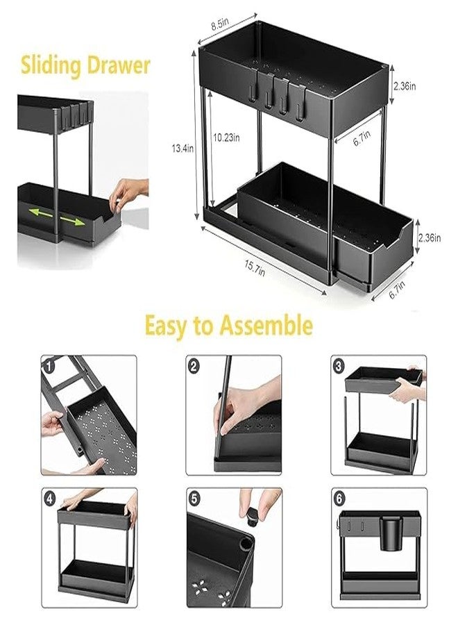 VLSYS 2 Tier Under Sink Storage Organizer for Kitchen & Bathroom | Pull Out Cabinet Organizer for Under Sink, Cupboards & Wardrobes | Rust-Resistant ABS & Metal Frame | Easy Tool-Free Assembly (Pack of 1) - Image 3