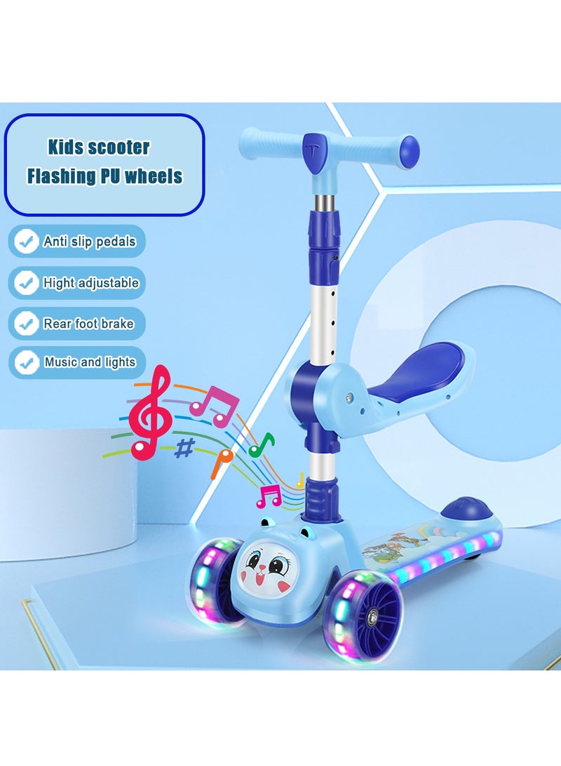 ال بي سكوتر ركل للأطفال 3 في 1 مزود بإضاءة LED وصوت - مقود قابل للتعديل ومقعد قابل للطي وعجلات ومنصة مضيئة - Image 4