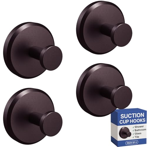 HOME SO Suction Cup Hooks for Shower, Bathroom, Kitchen, Glass Door, Mirror, Tile – Loofah, Towel, Coat, Bath Robe Hook Holder for Hanging up to 15 lbs – Waterproof & Rustproof, Dark Bronze (4-Pack) - Image 1