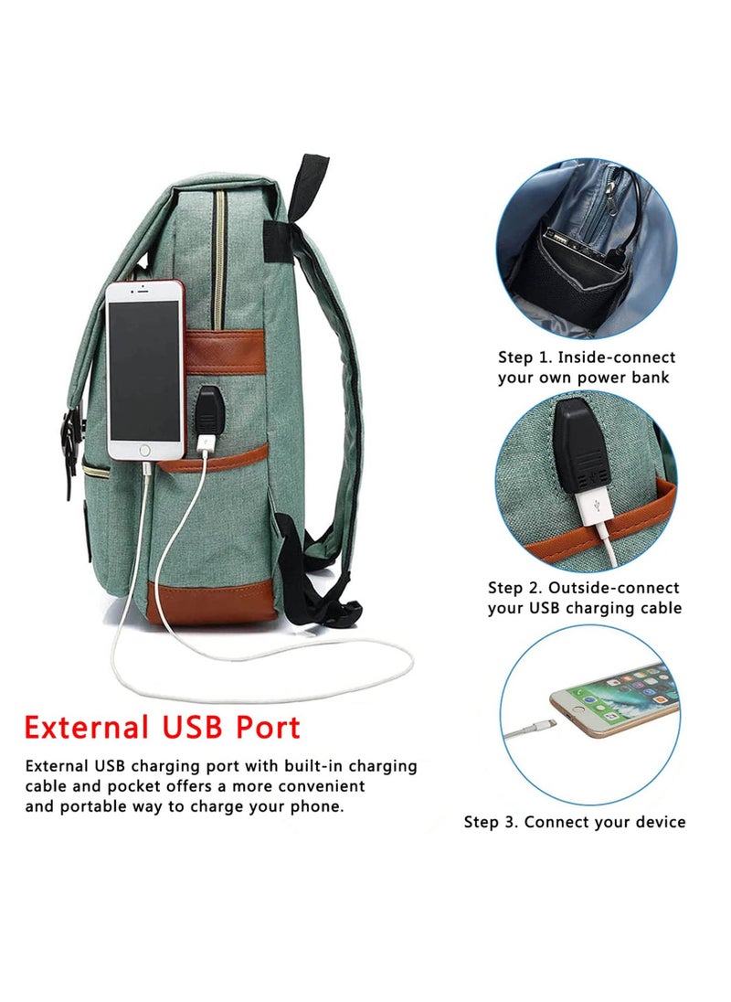 Excefore USB Charging Port Laptop Backpack, Water Resistant Fashion Travelling Backpack, Suitable for 5.6Inch Laptop, Women Men Shoulder Bag (Green)  - Image 4