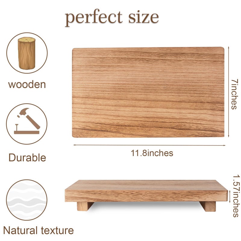 zoocatia Small Wood Tray Pedestal Stand Farmhouse Bathroom Decor Decorative Wooden Riser Kitchen Soap Dish Holder for Vanity, Counter, Sink, Large 11.8" x 7" - Brown - Image 2