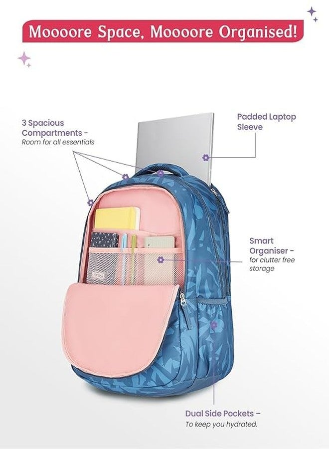 Genie Velora School Backpack For Girls |19 Inch-40 Litres With Laptop Sleeve, Rain cover, Three Compartments, |Best for Books, Water Bottles, Stationery, Laptop, Lunch Box & Essentials - Steel Blue - Image 5