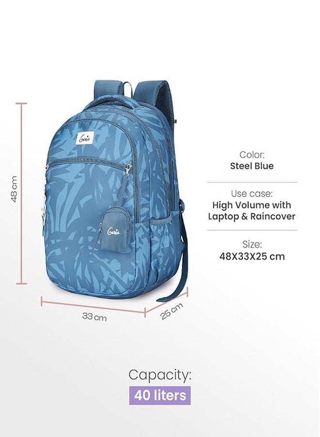 Genie Velora School Backpack For Girls |19 Inch-40 Litres With Laptop Sleeve, Rain cover, Three Compartments, |Best for Books, Water Bottles, Stationery, Laptop, Lunch Box & Essentials - Steel Blue - Image 3