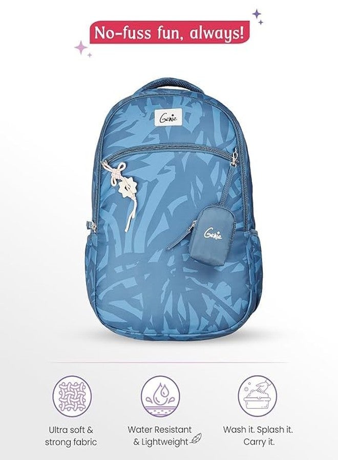Genie Velora School Backpack For Girls |19 Inch-40 Litres With Laptop Sleeve, Rain cover, Three Compartments, |Best for Books, Water Bottles, Stationery, Laptop, Lunch Box & Essentials - Steel Blue - Image 4