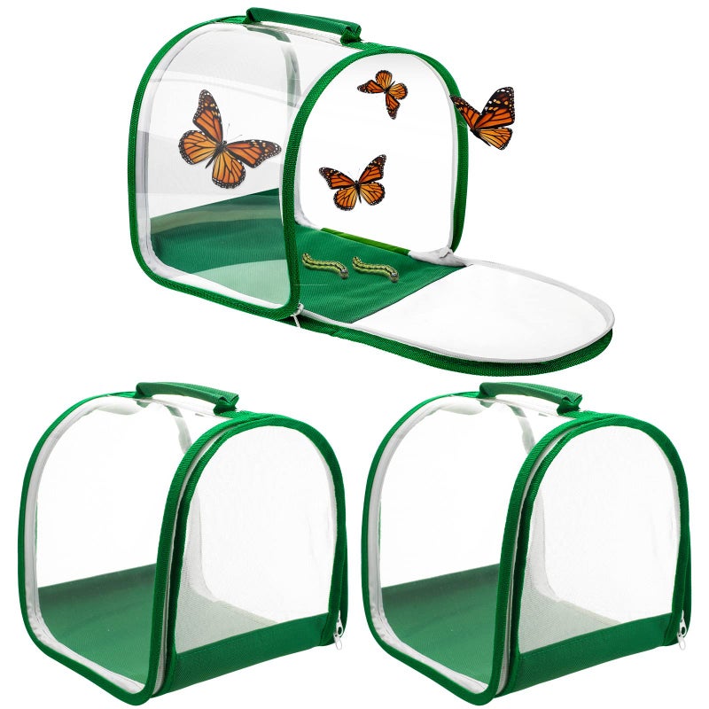 Sratte 3 Pieces Small Butterfly Habitat Insect Mesh Cage Caterpillar Enclosure Bug Terrarium with Carrying Handle for Observing Caterpillars, Monarch Butterflies, Ladybugs and Other Insects, 8 x 8 x 8 Inch - Image 1