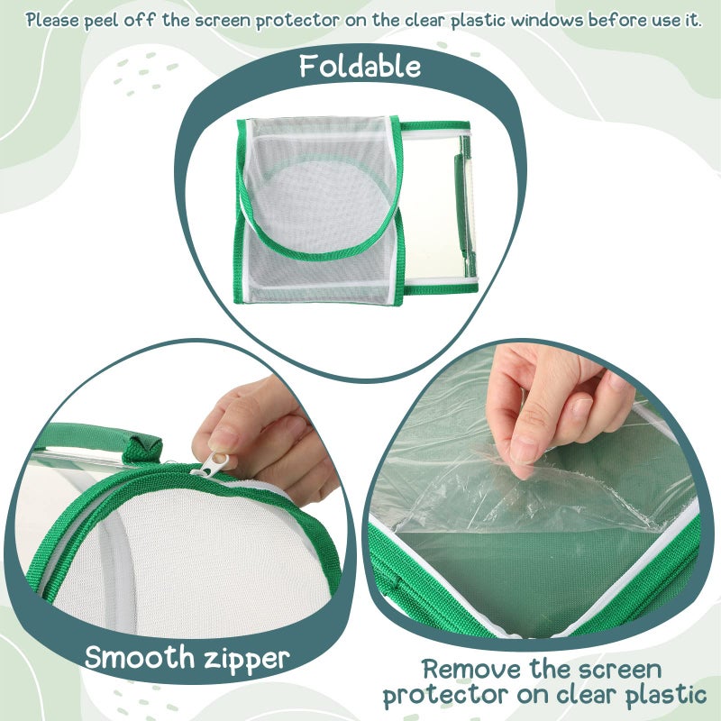 Sratte 3 Pieces Small Butterfly Habitat Insect Mesh Cage Caterpillar Enclosure Bug Terrarium with Carrying Handle for Observing Caterpillars, Monarch Butterflies, Ladybugs and Other Insects, 8 x 8 x 8 Inch - Image 3