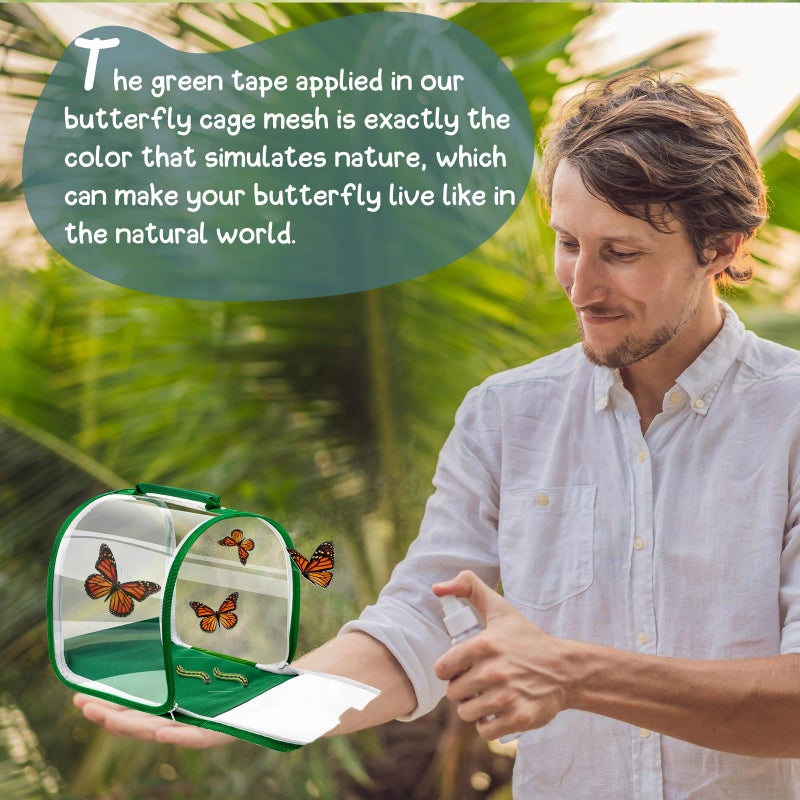 Sratte 3 Pieces Small Butterfly Habitat Insect Mesh Cage Caterpillar Enclosure Bug Terrarium with Carrying Handle for Observing Caterpillars, Monarch Butterflies, Ladybugs and Other Insects, 8 x 8 x 8 Inch - Image 5