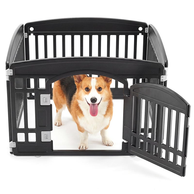 NEWBULIG Dog Playpen 4-Panel, 24IN Puppy Playpen, Stable Dog Play Pen Indoors/Outdoor with Secure Locking Door, Plastic Pet Fence for Small & Medium Dogs - Image 1