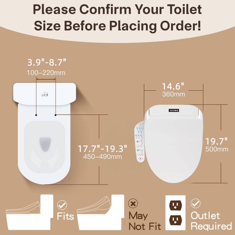 KERDE P30B Bidet Toilet Seat - Dual Control (Side Panel & Remote), Warm Water Wash, Heated Seat, Warm Air Dryer, LED Night Light,Existing Toilets Electric Bidet Elongated Electronic Heated Smart - Image 5