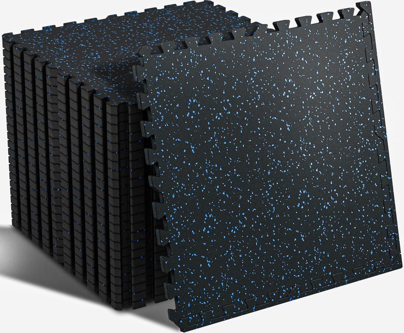 SUPERJARE SUPERJARE 056 Thick 24 Pcs 96 Sq Ft Rubber Top Exercise Equipment Mats High Density EVA Foam Mats with Rubber Top Interlocking Gym Flooring for Home Gym Protective Workout Mat BlackBlue