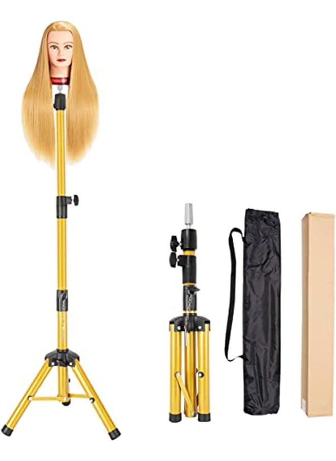 AliLeader Alileader Metal Adjustable Tripod Stand Holder For Hairdressing Training Head Heavy Duty Canvas Block Head Tripod Cosmetology Training Doll Head Stand Mannequin Manikin Head Tripod Wig Stand (Golden)  - Image 1