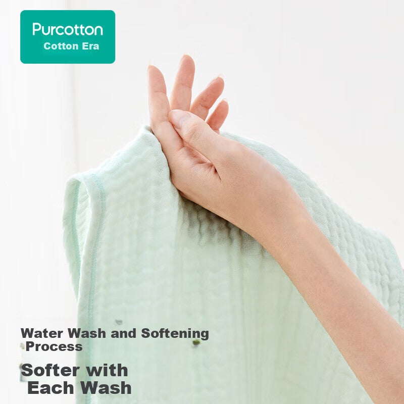 JD Jing Zao PurCotton Towel, Four-Layer Pleated Gauze Towel, Household Pure Cotton, Absorbent, Soft, Quick-Drying - Cotton Velvet Green, 34×76cm - Image 1