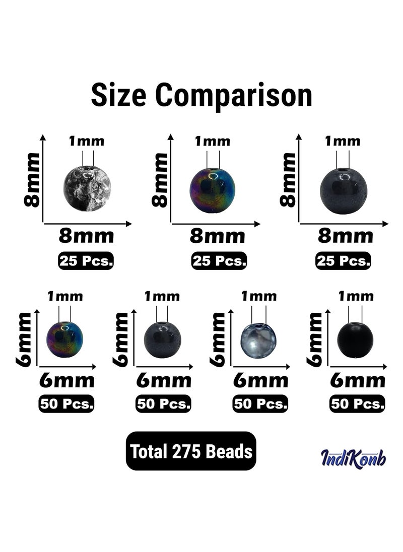 INDIKONB - INDIKONB Black Glass Pearl Moti Beads - 6mm and 8mm Sizes - Total 275 Beads - Image 1