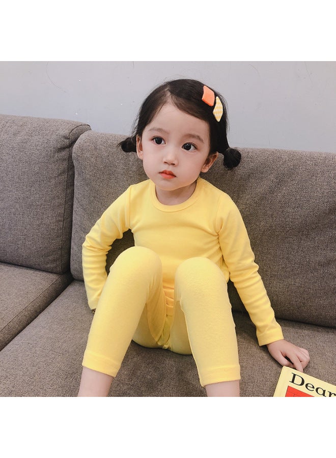Korean Style Children's Warm Autumn And Winter Pajamas, Class A Pure Color Cotton Home Wear Underwear Set For Boys And Girls