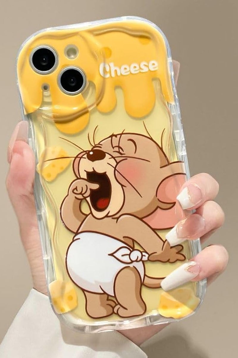 general Compatible iPhone 16 Plus Case, Cute Yello Mouse Cheese Cover, Wavy Curly Edge, Mouse Cheese Pattern Design for Women Girls Teen, Hard PC Shockproof Protective Phone Cover - Image 2