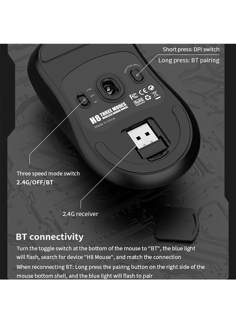Aookay - [1+1] Upgraded Lightweight Wireless Gaming Mouse, with 1 Set Anti Slip/Anti Sweat Mouse Sticker, 12000 DPI(Max), 3 Custom Connection Modes 2.4G+BT+Wired, Super Sensitive Infrared Sensor Gaming Mouse (Black) - Image 1