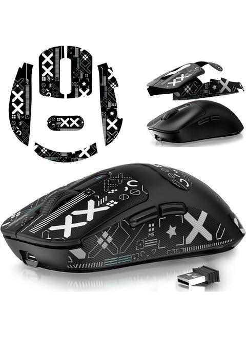 [1+1] Upgraded Lightweight Wireless Gaming Mouse, with 1 Set Anti Slip/Anti Sweat Mouse Sticker, 12000 DPI(Max), 3 Custom Connection Modes 2.4G+BT+Wired, Super Sensitive Infrared Sensor Gaming Mouse (Black)