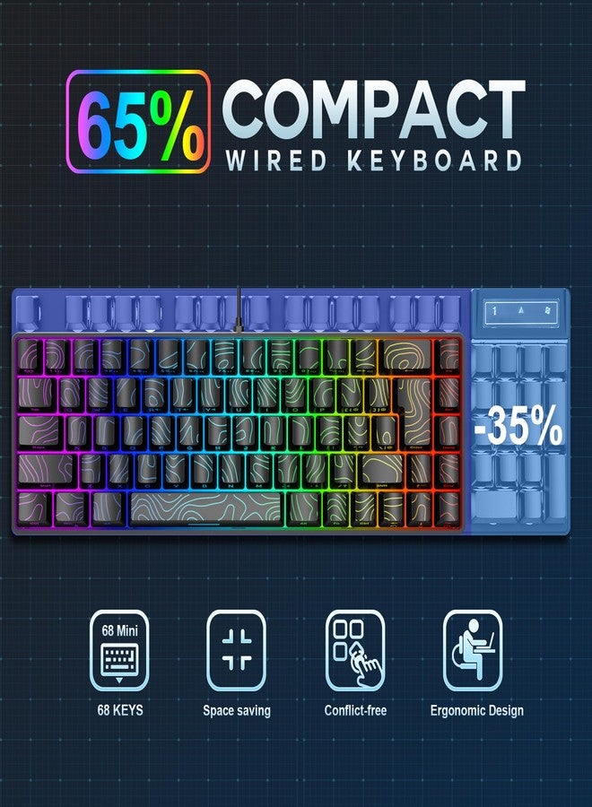 Snpurdiri لوحة مفاتيح الألعاب السلكية Snpurdiri 65%، 68 مفتاحًا بإضاءة خلفية RGB، صغيرة الحجم للغاية، مناسبة لأجهزة الكمبيوتر الشخصية وأجهزة ماك، مثالية للاعبين والكتاب والمسافرين، سهلة الحمل في رحلات العمل، لون أسود - Image 3