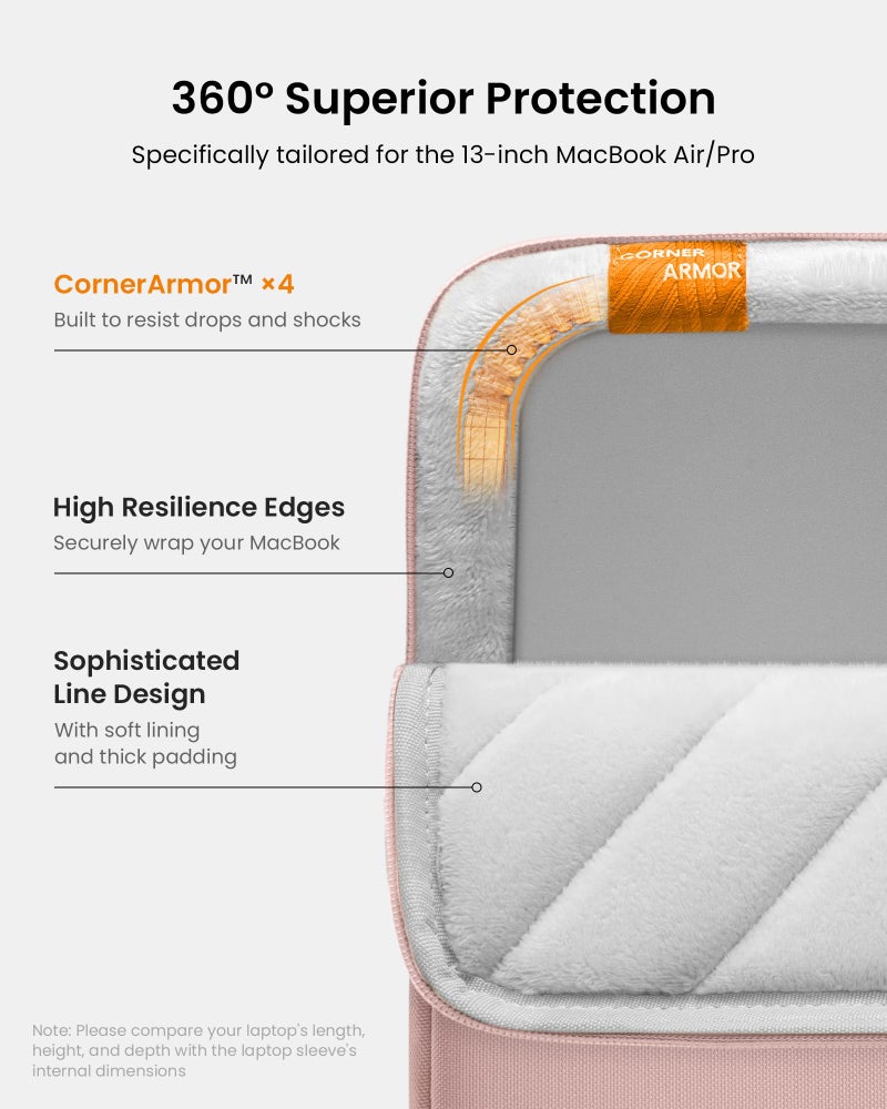 tomtoc 360° Protective Laptop Sleeve for 13-inch New MacBook Air M4/A3240 2025, M3/A3113, M2/A2681 M1/A2337 A2179 A1932, 13-inch MacBook Pro M2/A2686 M1/A2338, Water-Resistant Computer Case Bag - Image 4