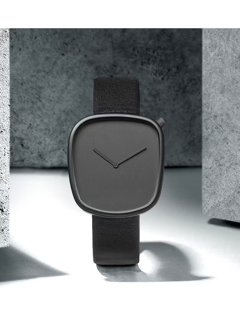 TOMI A Minimalist Square Watch With Pebble-like Design, Featuring No Scale, For Both Men And Women, With A PU Leather Strap - Image 4