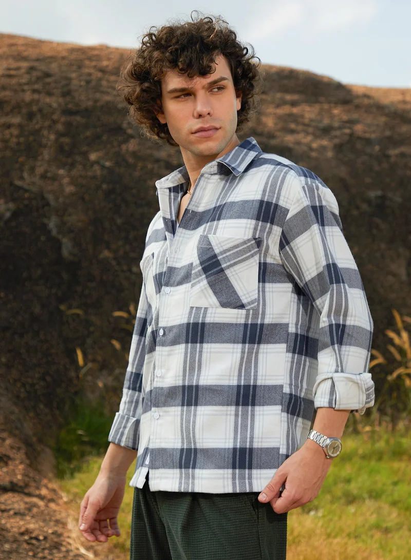 Campus Sutra Campus Sutra Men's Midnight Black Buffalo Utility Shacket For Casual Wear | Spread Collar | Long Cuffed Sleeves | Button Closure | Overshirt/Shacket Crafted With Comfort Fit For Everyday Wear