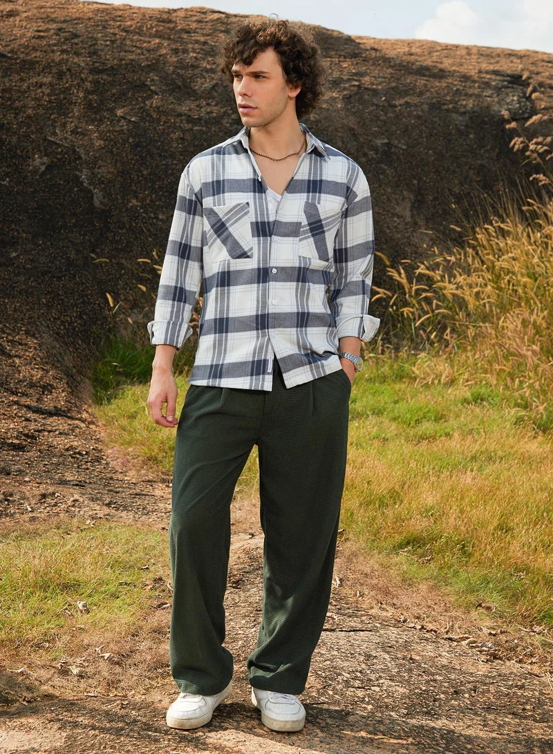 Campus Sutra Campus Sutra Men's Midnight Black Buffalo Utility Shacket For Casual Wear | Spread Collar | Long Cuffed Sleeves | Button Closure | Overshirt/Shacket Crafted With Comfort Fit For Everyday Wear
