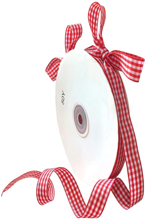 Keromtein Red Gingham Ribbon 5/8in ×50 Yards, Red and White Checkered Buffalo Plaid Ribbon for Valentine's Day Gift Wrapping, Hair Bows, DIY Crafts, Birthday Party Decorative Ribbons, Christmas Wreaths Decor - Image 1