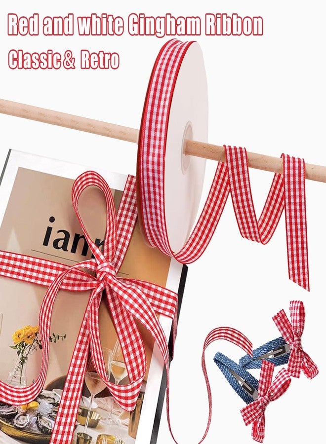 Keromtein Red Gingham Ribbon 5/8in ×50 Yards, Red and White Checkered Buffalo Plaid Ribbon for Valentine's Day Gift Wrapping, Hair Bows, DIY Crafts, Birthday Party Decorative Ribbons, Christmas Wreaths Decor - Image 2