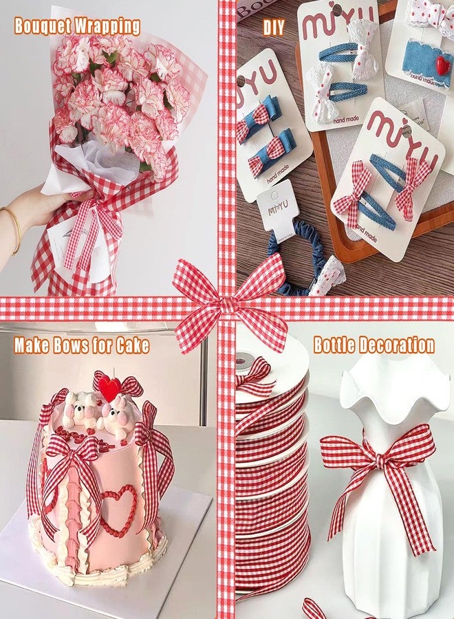 Keromtein Red Gingham Ribbon 5/8in ×50 Yards, Red and White Checkered Buffalo Plaid Ribbon for Valentine's Day Gift Wrapping, Hair Bows, DIY Crafts, Birthday Party Decorative Ribbons, Christmas Wreaths Decor - Image 5