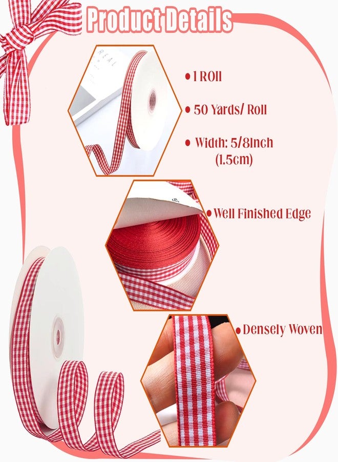 Keromtein Red Gingham Ribbon 5/8in ×50 Yards, Red and White Checkered Buffalo Plaid Ribbon for Valentine's Day Gift Wrapping, Hair Bows, DIY Crafts, Birthday Party Decorative Ribbons, Christmas Wreaths Decor - Image 3