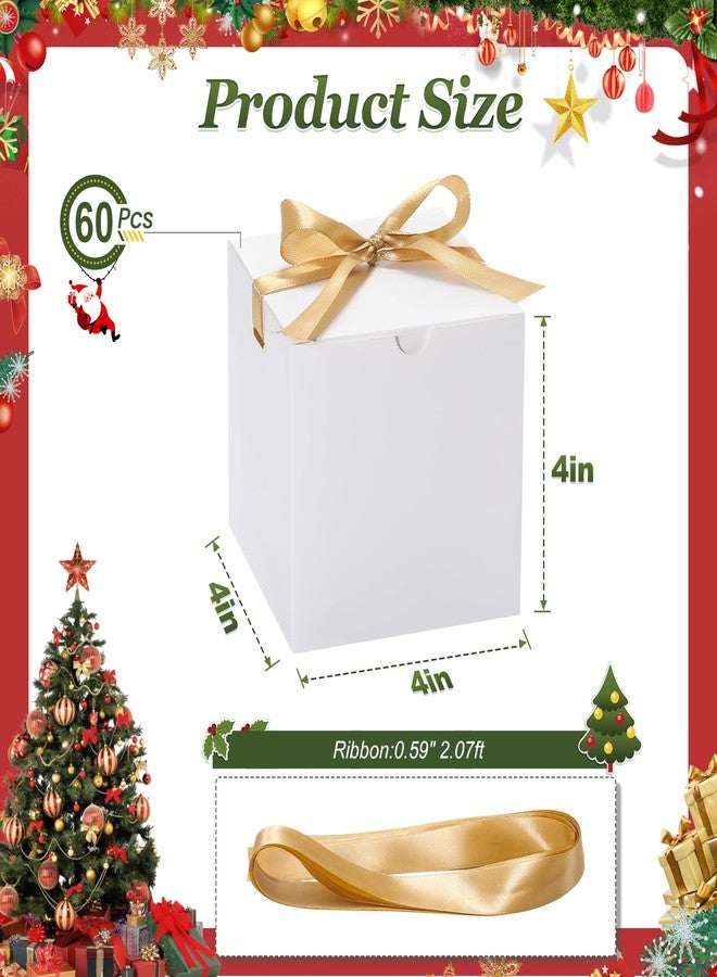 DOYIDE Small Gift Boxes, 60 Pcs 4x4x4 Inch White Elegant Paper Box with Ribbons, Party Favor Boxes for Candy Cupcake Christmas Wedding Baby Shower Bridesmaids Birthday - Image 3