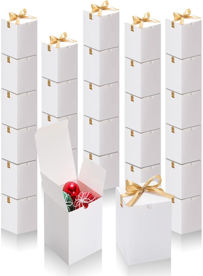 DOYIDE Small Gift Boxes, 60 Pcs 4x4x4 Inch White Elegant Paper Box with Ribbons, Party Favor Boxes for Candy Cupcake Christmas Wedding Baby Shower Bridesmaids Birthday - Image 1