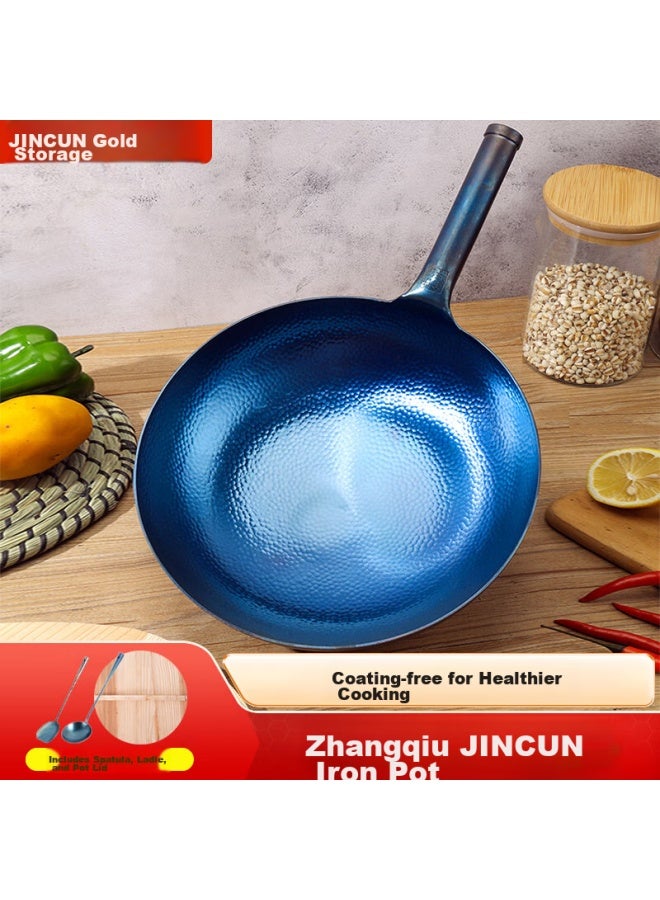 Gold Deposit Jin Cun Zhangqiu Wok Iron Pan Stir-fry Pan For Home Use, Non-coated Traditional Cast Iron Pan, Hammer-forged Iron Handle, 34cm, Pre-seasoned - Image 1
