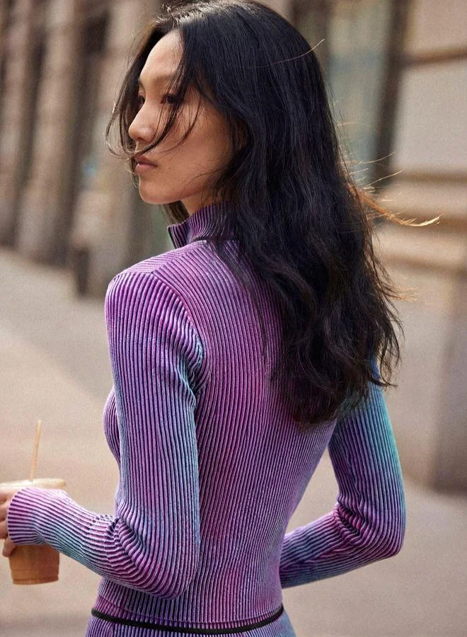 Desigual Purple Iridescent knit zip jacket for Women | Best Price UAE