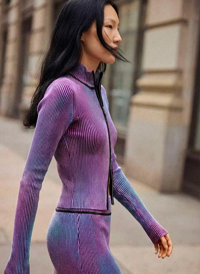 Desigual Purple Iridescent knit zip jacket for Women | Best Price UAE
