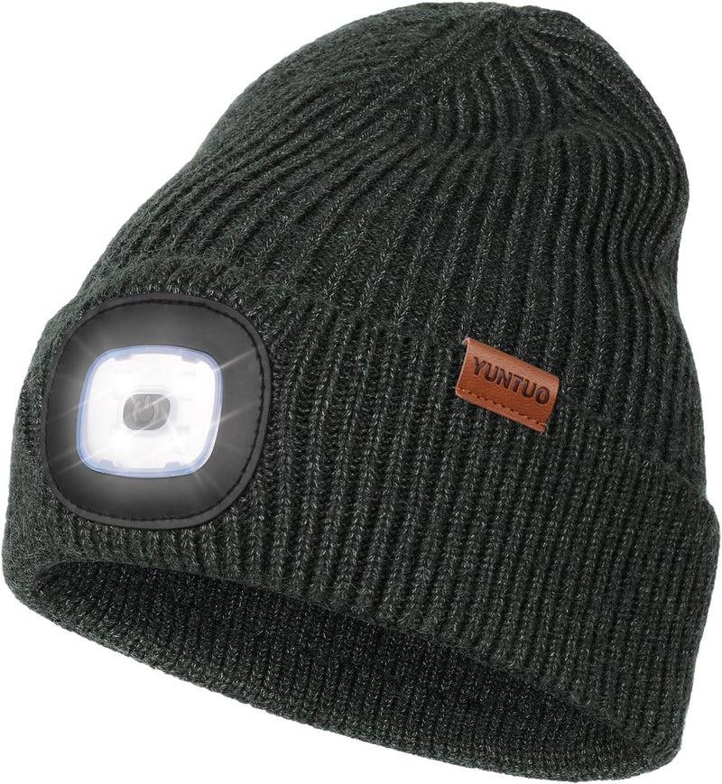 YunTuo Store LED Beanie with The Light, Unisex USB Rechargeable Headlamp Winter Knitted Cap Gifts for Men Dad Husband Him - Image 1