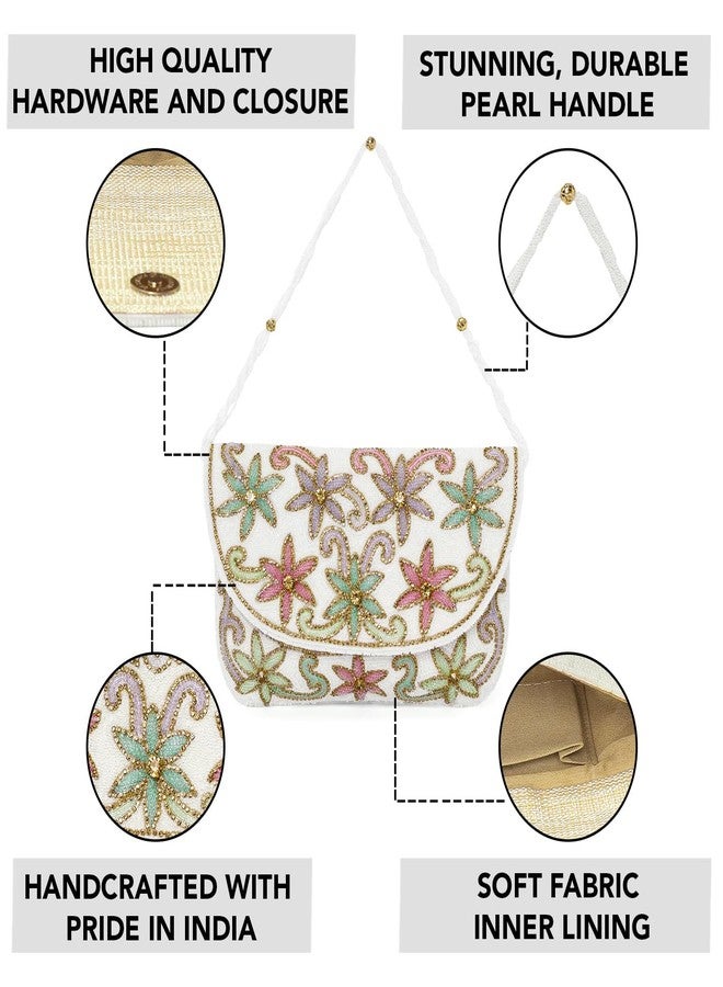 Peora White Floral Clutch Bag Ethnic Purse for Women & Girls - Image 3