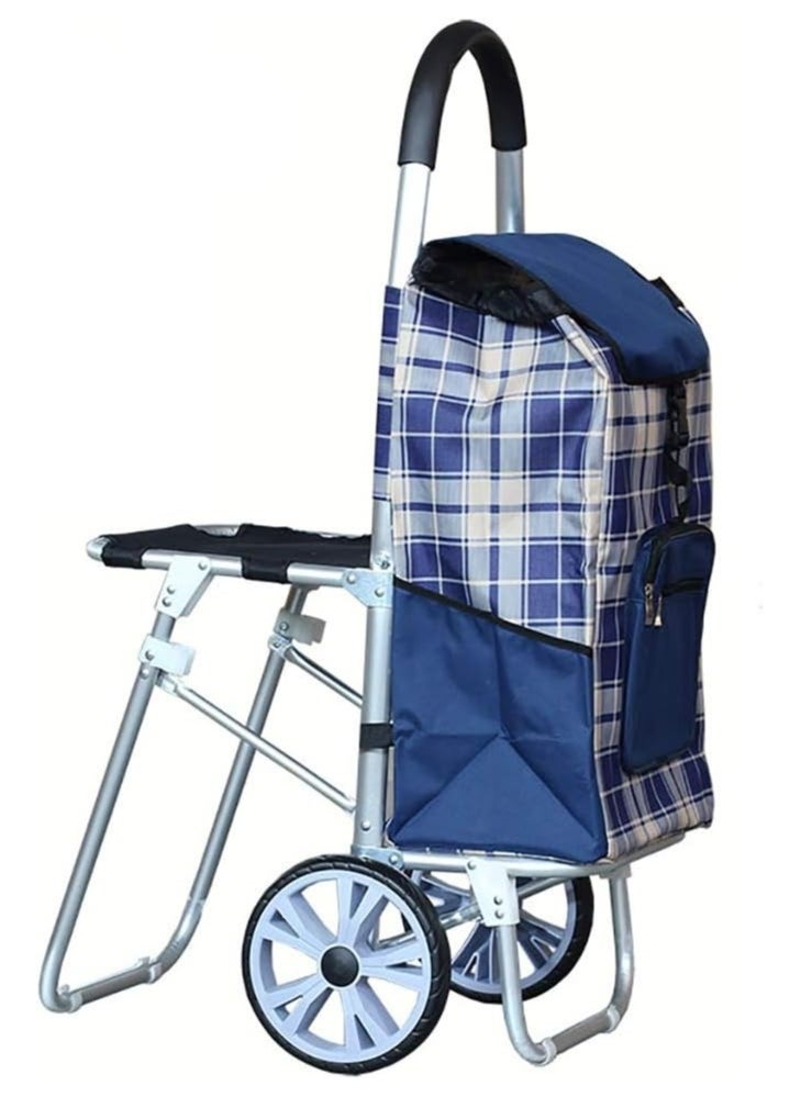 Generic Trolley Fashion Large Reinforced Aluminum Folding Portable Trolley Car Shopping Trolley Bag with Chair  - Image 1