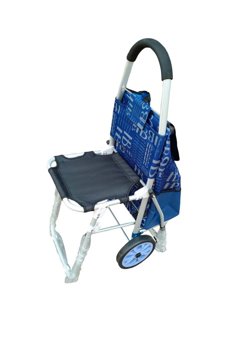Generic Trolley Fashion Large Reinforced Aluminum Folding Portable Trolley Car Shopping Trolley Bag with Chair  - Image 4