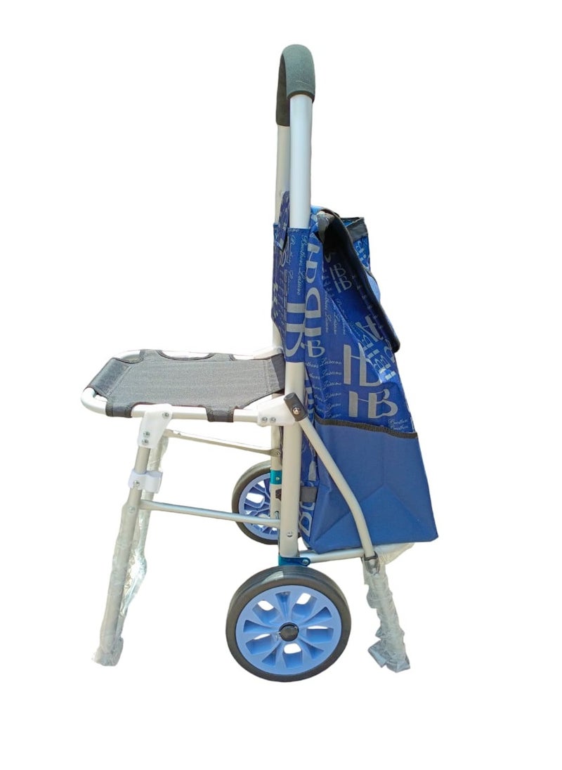 Generic Trolley Fashion Large Reinforced Aluminum Folding Portable Trolley Car Shopping Trolley Bag with Chair  - Image 5