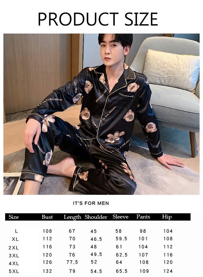 DUNISO 2 Picecs Mens Pajamas Sets Silk Satin Sleepwear Set Home Loungewear Long Sleeve Shirt with Button and Pants - Image 2